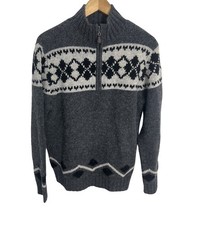 L.L Bean Men  s Shetland Wool Fair Isle Gray 1/4 Zip Sweater Size Medium