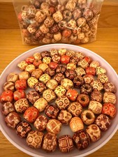 Large Lot of 225 Printed Wood Beads for Macrame and Crafts Large Sized Colorful
