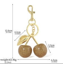 New Cherry Bag Charm Keychain Yellow Gold Red Apple