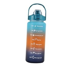64 oz Motivational Water Bottle with Straw & Time Marker, Large BPA Free Blue