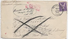 1943 Reinbeck, IA to APO 34, RTS M.I.A. backside h/s War Dept P.O.W. (M7375)