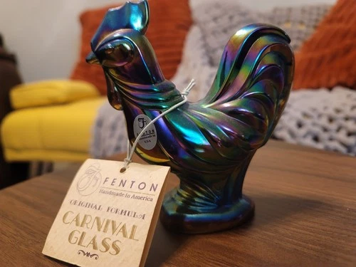 Fenton Amethyst Carnival Glass 3” Tall Rooster Figurine