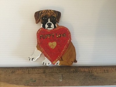Handmade Wooden Hand-painted Puppy MASTIFF Valentine s Day Heart ornament/magnet