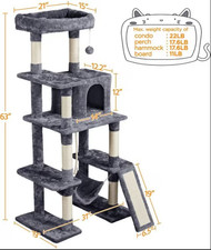 Multi-Level 63in Plush Cat Tree Dark Gray Open Box
