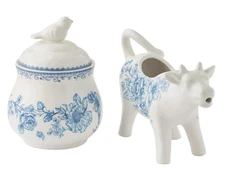 Pioneer Woman Agatha Stoneware Sugar Bowl Creamer Blue White Kitchen Gift NEW