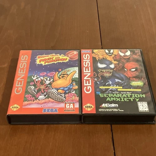 New ListingLot Of 2 Cib Sega Genesis Venom Spiderman Seperation Anxiety ToeJam & Earl Panic