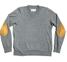 Maison Margiela Paris Gray Line 14 Suede Elbow Patch V Neck Wool Sweater Size M