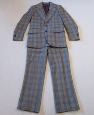 Vintage 1970s Palm Beach Gray Plaid 3 Pc Suit 38 Jacket 30x28 Flared Pants