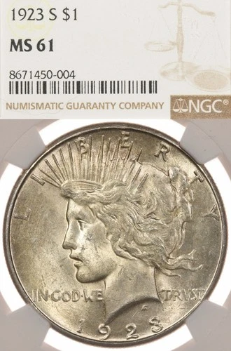 1923-S $1 NGC MS61 Silver Peace Dollar San Francisco