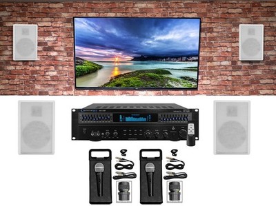 Technical Pro Home Karaoke Machine System+(4) 5.25'' White Wall Mount Speakers