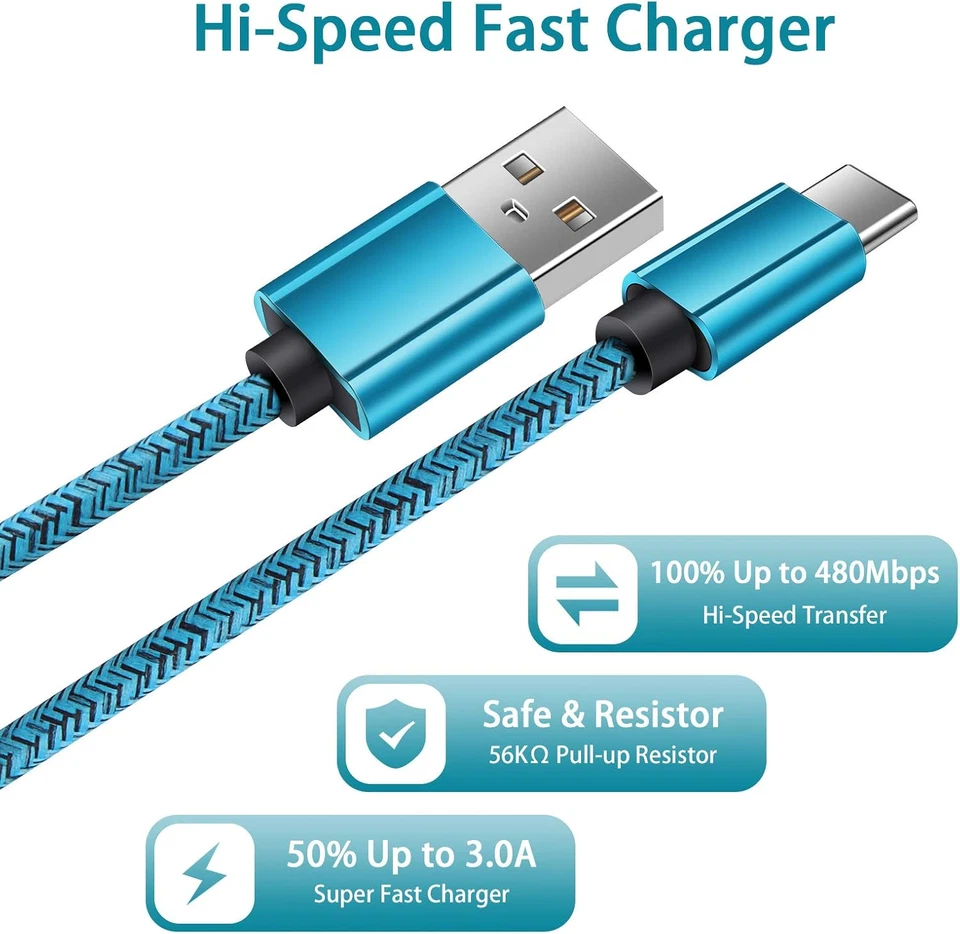 Braided USB to Type-C Fast Charging Data SYNC Charger Cable Cord 3/6/10FT Lot - Image 2 of 4