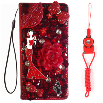 For iPhone 13 14 15 16 17 Pro Max Case , Bling Flip Leather Slots Wallet Cover