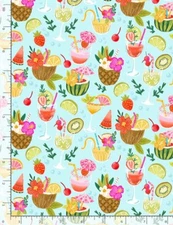 Nautical Fabric | Forever Summer Cocktail Drink Aqua | Timeless Treasures YARD