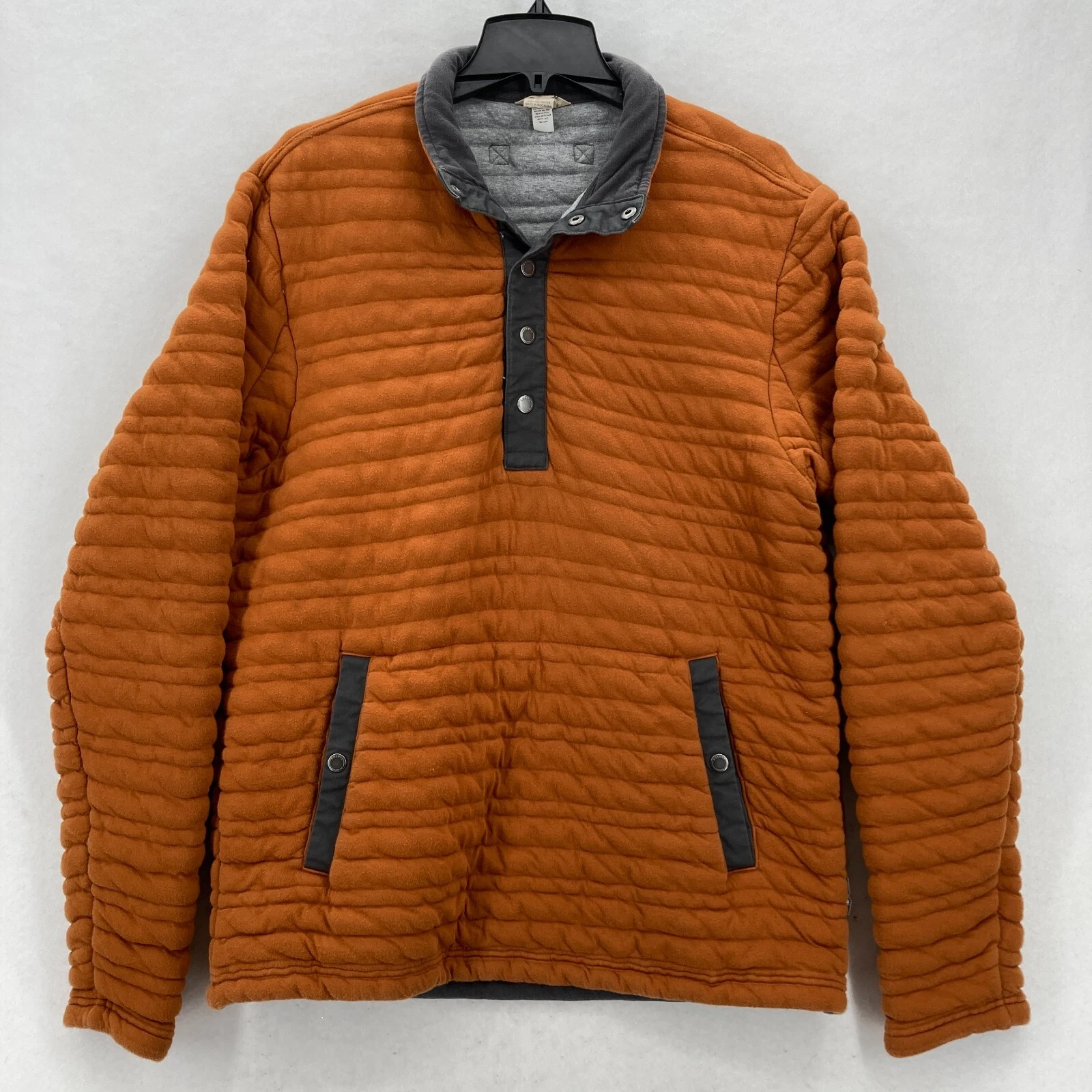 Duluth Trading Men's Quilted Pullover Jacket Rust Orange M Snap Neck Workwear