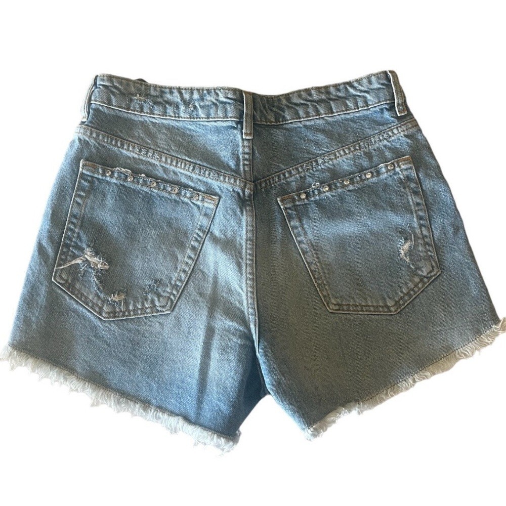 Zara High Waisted Denim Rhinestone Distressed Sho… - image 2