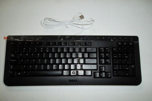 Dell SK-8165 Multimedia USB Keyboard Black/White Volume Control Play CALC U986M - Picture 1 of 5