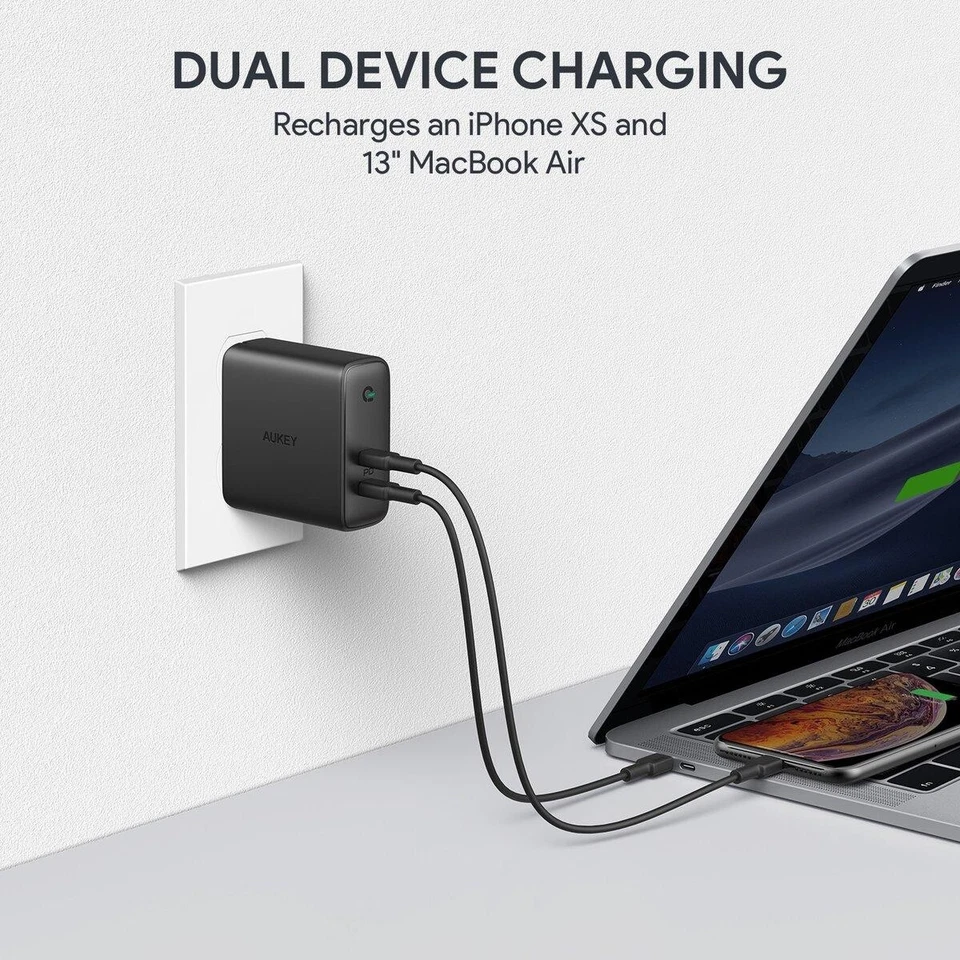 ⚡ AUKEY PA-D5 63W Dual-Port USB-C PD Wall Charger – Fast Charging Adapter - Image 2 of 4