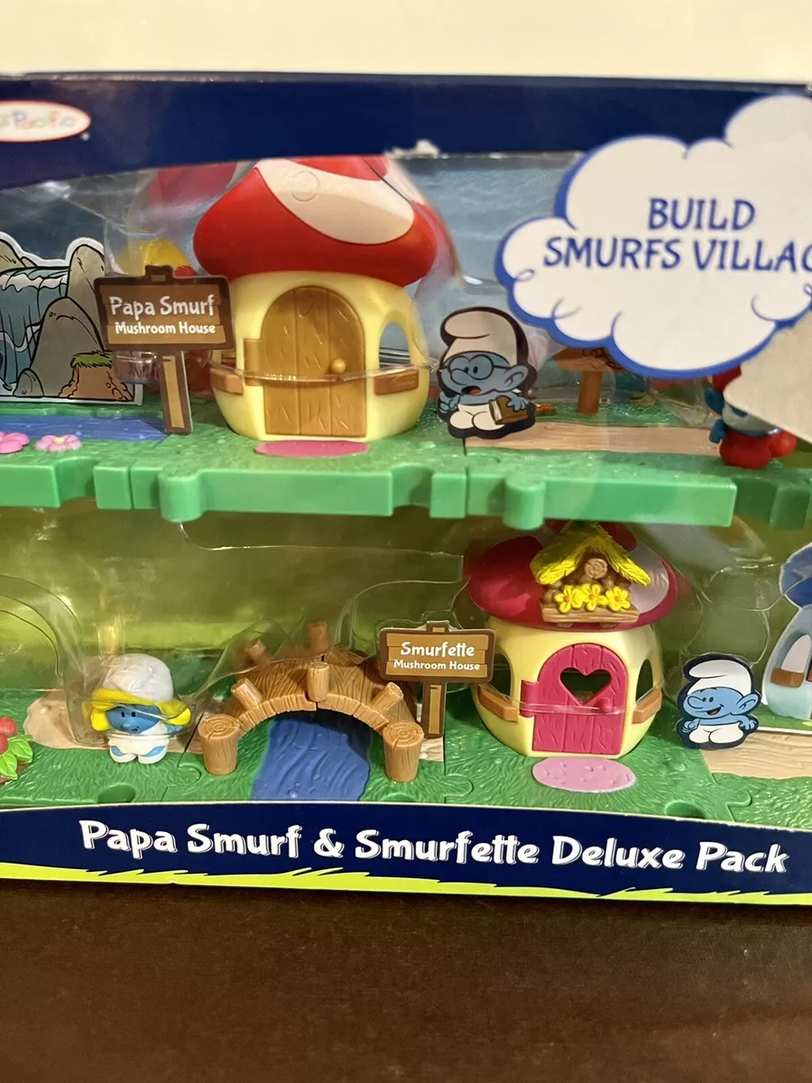 Smurfs Micro Village Papa Smurf & Smurfette DELUXE *2 IN 1 * NEIGHBOR PACK  Jakks