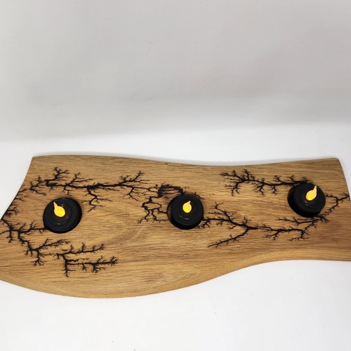 Fractal wooden tealight holder holds 3 tealights wood 15" x7" decor candle - Picture 5 of 10