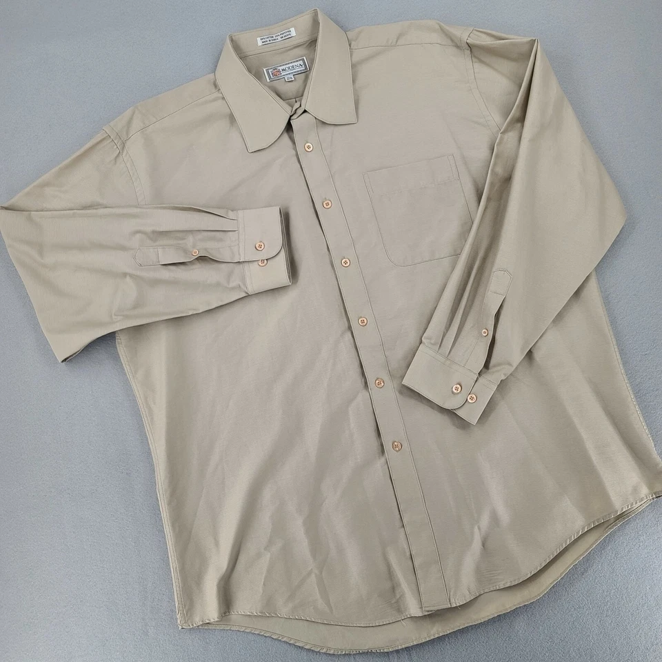 Camisa con botones Modena Uomo XL para hombre regular manga larga beige lisa Foto 2 de 4