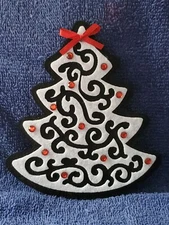 Black & White Christmas Tree w/Bow, Felt Refrigerator Magnet, Made in the USA