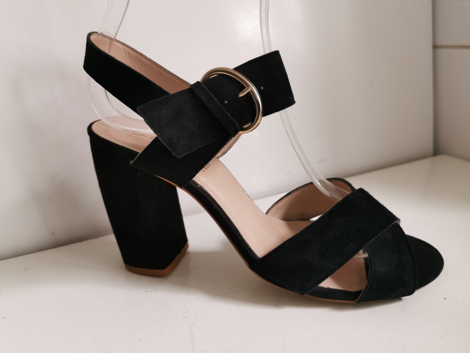 APL SANDALI TACCO BASSO OFFICE LONDON DESIGNER UK 6 EU 39 DONNA PELLE SCAMOSCIATA NERA