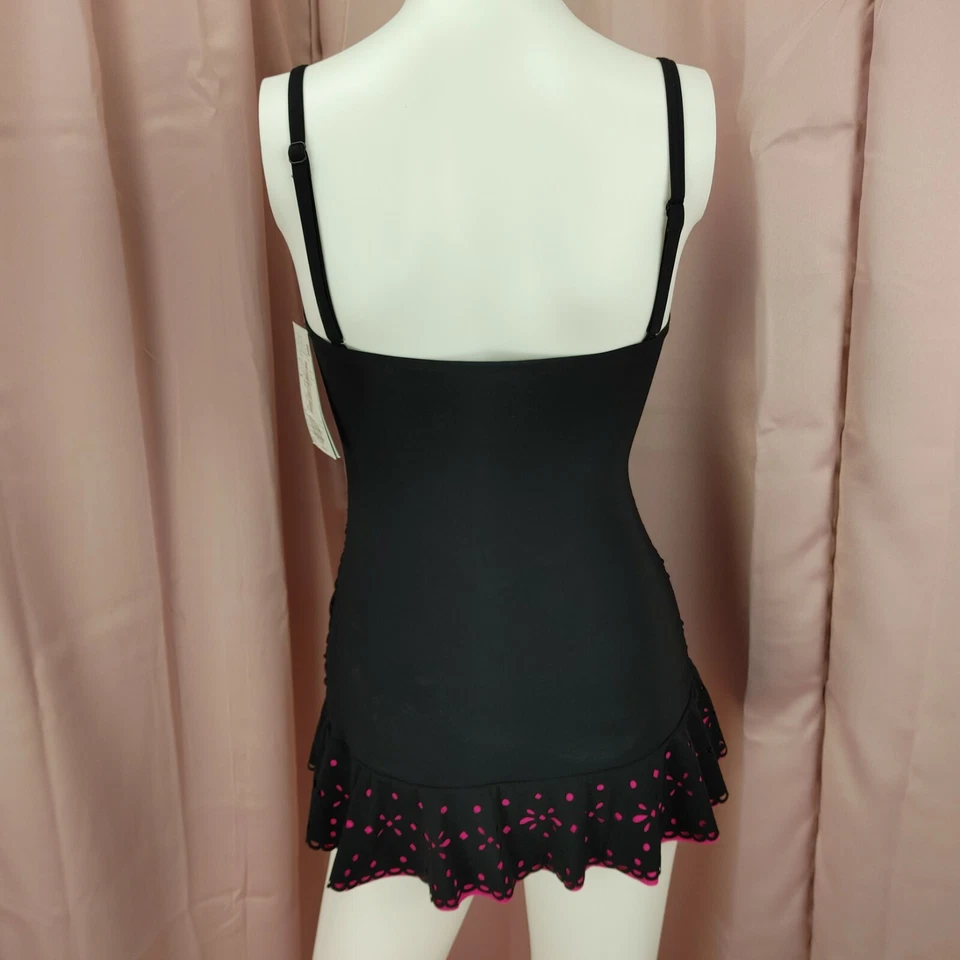 Vestido de baño Profile by Gottex para mujer negro y rosa acanalado de una pieza 8 nuevo con etiquetas Foto 4 de 4