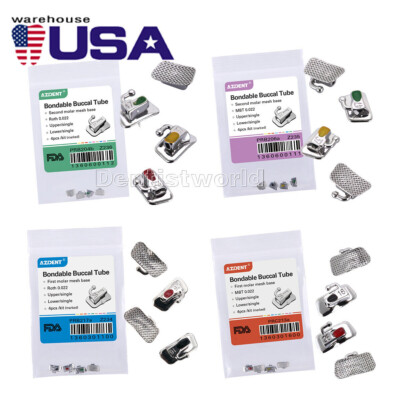 AZDENT Dental Orthodontic Bondable Buccal Tubes MBT/Roth 022 1st Molar N-Conv