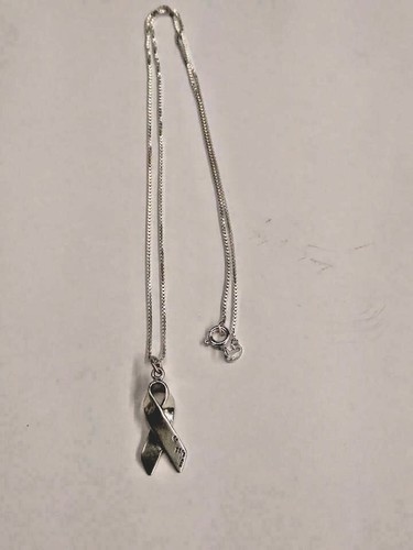 Sterling Silver .925 Ribbon Charm Pendant and 18" Box Chain Necklace NEW Jewelry - Imagen 5 de 5