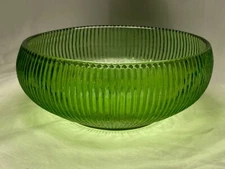 Vintage 1960s Mid-Century Modern E.O. Brody Green Ribbed Depression Glass Bowl