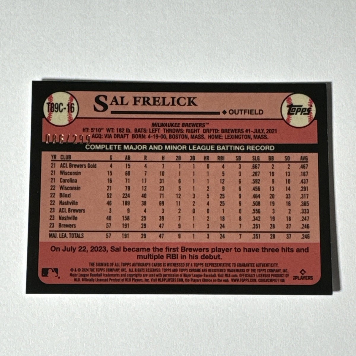 2024 Topps Series 1 SAL FRELICK Silver Pack Refractor Auto Rookie 
