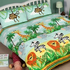 JUNGLE-TASTIC DOUBLE DUVET COVER SET LION ELEPHANT MONKEY ZEBRA