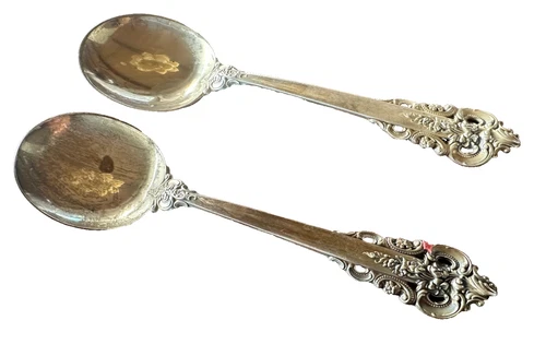 Wallace Grand Baroque Sterling 6 1/8" 2 Round Bowl Cream Soup Spoons 1941 Ornate