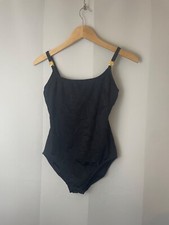 Swim Bathing Suit Maillot Black 1990s Vintage Supermodel Floral Minimalist 10 M