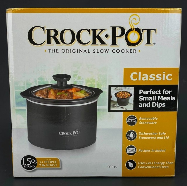 NEW Sunbeam Crock Pot SCR151 Black 1.5 Quart Round Manual Slow Cooker