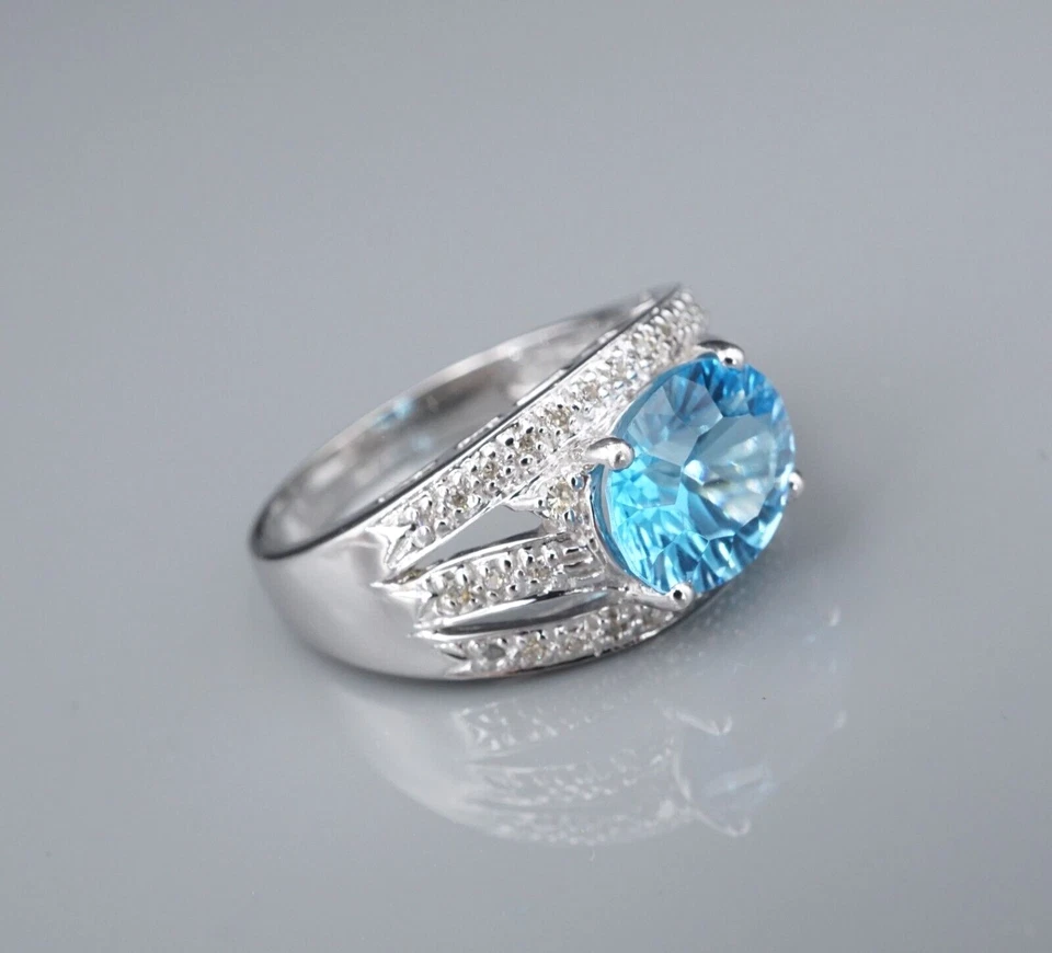 Anillo Le Vian 14k Topacio Azul Diamantes Banda Oro Blanco Ovalado Talla 7 Diseñador RG4415 Foto 3 de 4