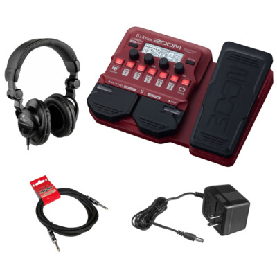 Zoom B1X Four Electric Bass Effects Processor w/ Headphones, Adapter & Cable