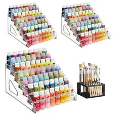 Clear Paint Organizer Brush Holder 7 Layer Acrylic Racks Holds 56 3 Pack