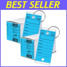 500 Self-Protecting Paper Key Tags + Rings Set, Blue