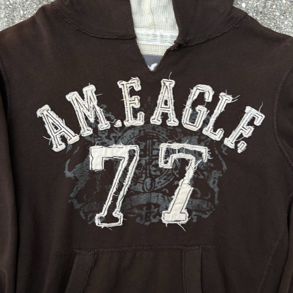 Vintage American Eagle Fleece Full Zip Hoodie Mens XS Brown Grunge