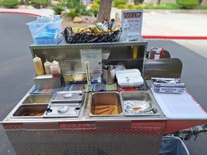 NSF Mobile Hot Dog Cart Trailer w/ Hot Running Water and Umbrella..