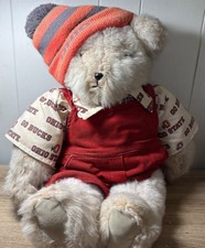 Vintage Teddy Bear Musical Plush White Wind up Turn Key Plays Buckeye Theme F1