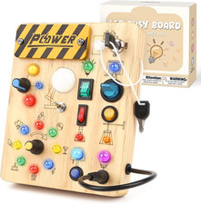 LED Busy Board for Toddlers 1-3,Montessori Sensory Toy with Key Switch and Plug,