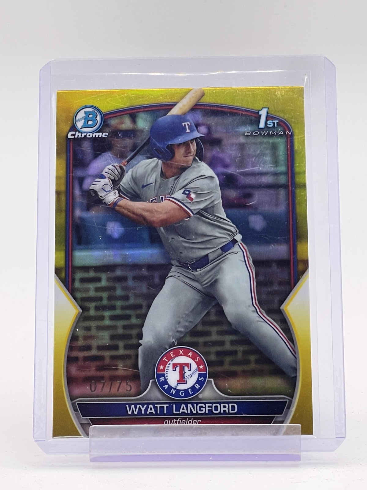 WYATT LANGFORD 2023 BOWMAN CHROME YELLOW REFRACTOR 1ST ROOKIE /75 A Q0282