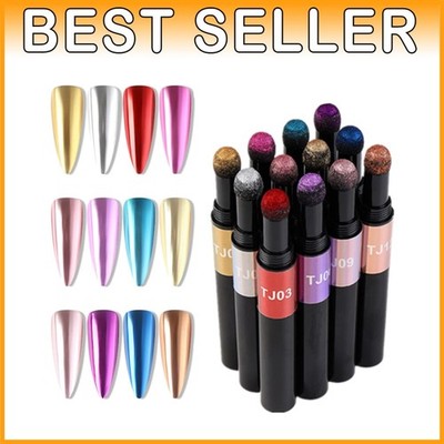 Magic Nail Powder Pen Set - Mirror Effects, 12 Colors