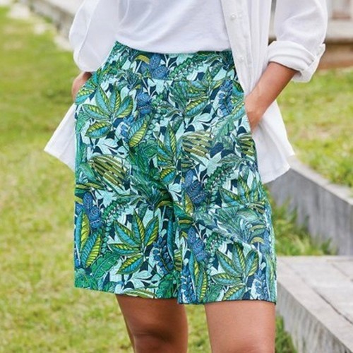Soft Surroundings Linen Blend Tropical Leaf Bermuda Shorts NWT