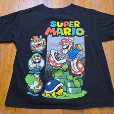 Nintendo Super Mario Boy Medium 10/12 Black Bowser Luigi Yoshi T-Shirt