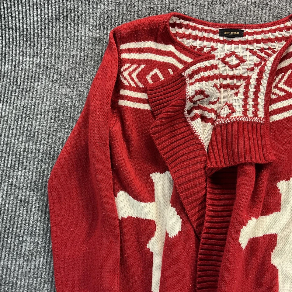 Suéter Miss Avenue Mujer S/M Rojo Marfil Frente Abierto Cárdigan Azteca Tejido Cruzado Foto 4 de 4