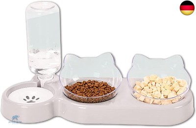 3-in-1 Cat Food Bowl and Water Bowl Set, Cat Bowl Set of 3, Double Cat Bowls