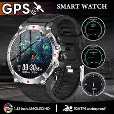 Military GPS Smart Watch Men AMOLED HD Screen Altitude Compass Heart Rate Sports